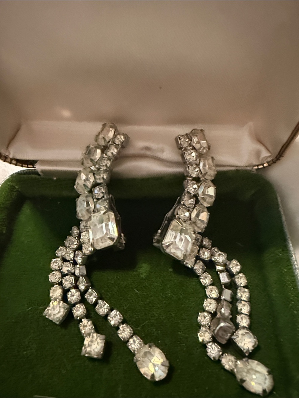 Clear Crystal Tassel Clip-On Earrings - Silver Tone